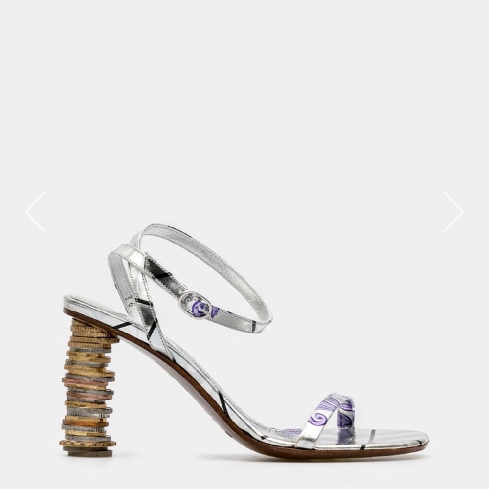 VETEMENTS stacked money coin silver sandals